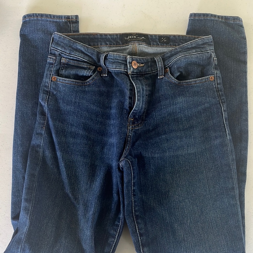 Dark blue jeans. Very comfortable, also very good quality of Jean.